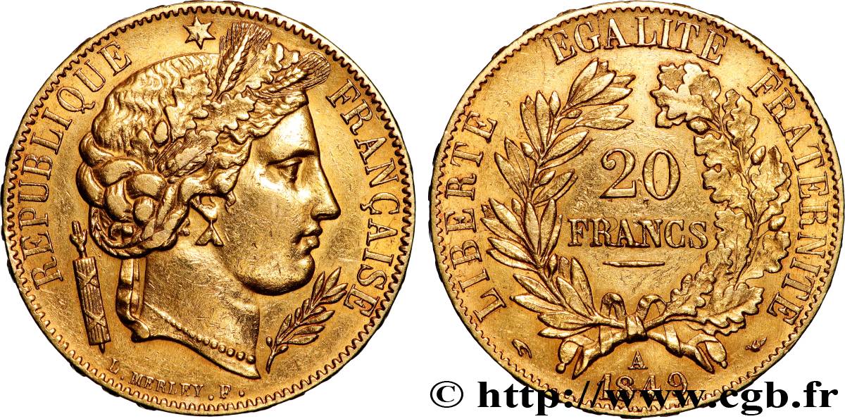 20 francs or Cérès 1849 Paris F.529/1 TTB+ 