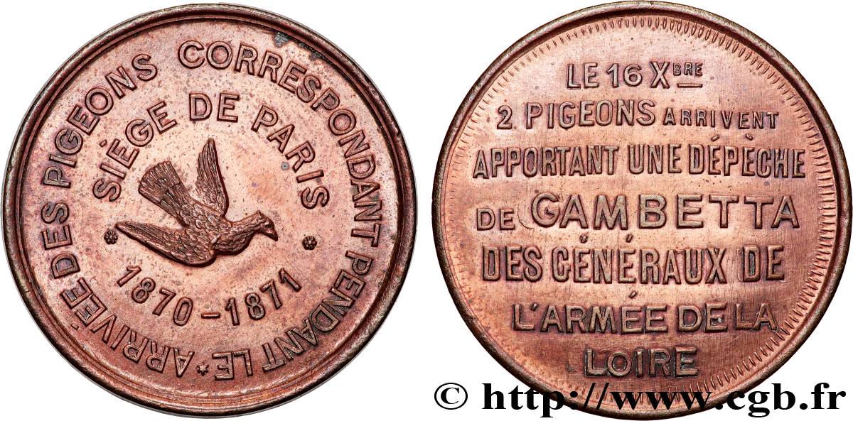 Essai au module de 10 centimes, pigeons voyageurs, Siège de Paris n.d. Paris Fl.860  SUP 
