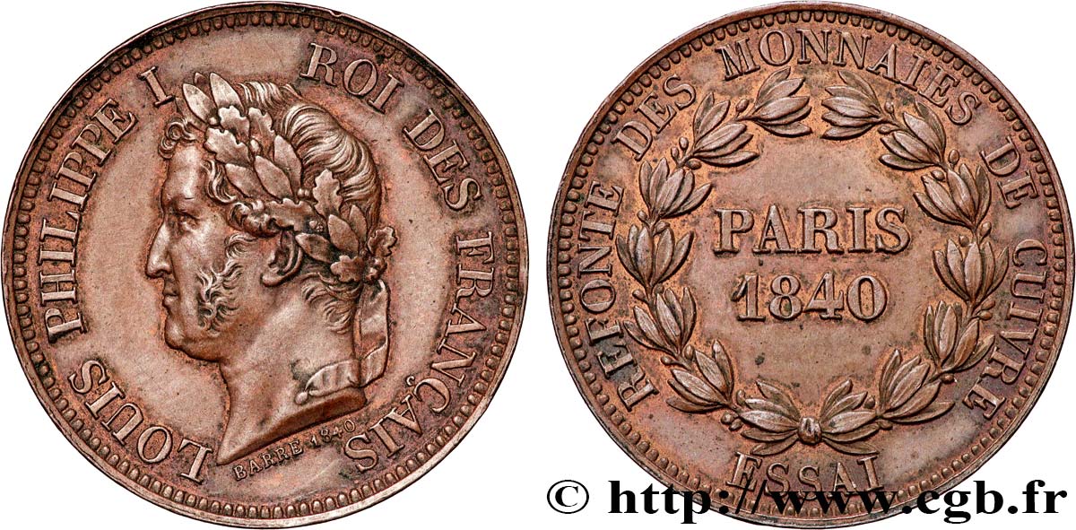 Refonte des monnaies de cuivre, essai au module de 5 centimes 1840  VG.2918  AU 