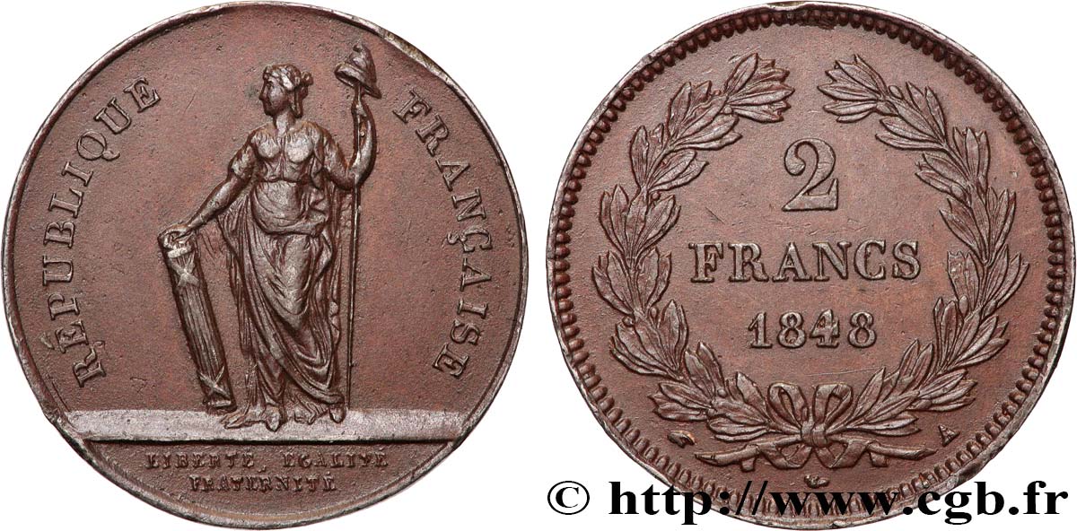 Reproduction fantaisiste hybride de 2 francs 1848 Paris  SUP 
