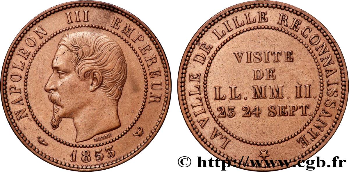 Module de dix centimes, Visite impériale à Lille les 23 et 24 septembre 1853 1853 Lille VG.3365  AU 