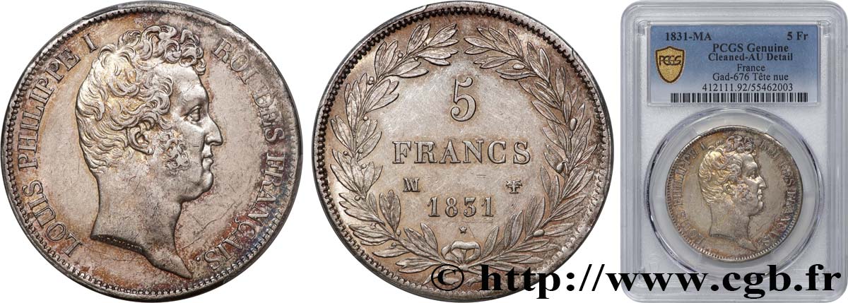 5 francs type Tiolier avec le I, tranche en creux 1831 Marseille F.315/23 TTB+ PCGS