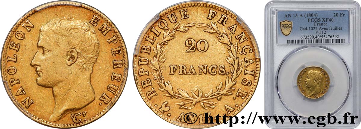 20 francs or Napoléon tête nue, Calendrier révolutionnaire 1805 Paris F.512/1 TTB40 PCGS