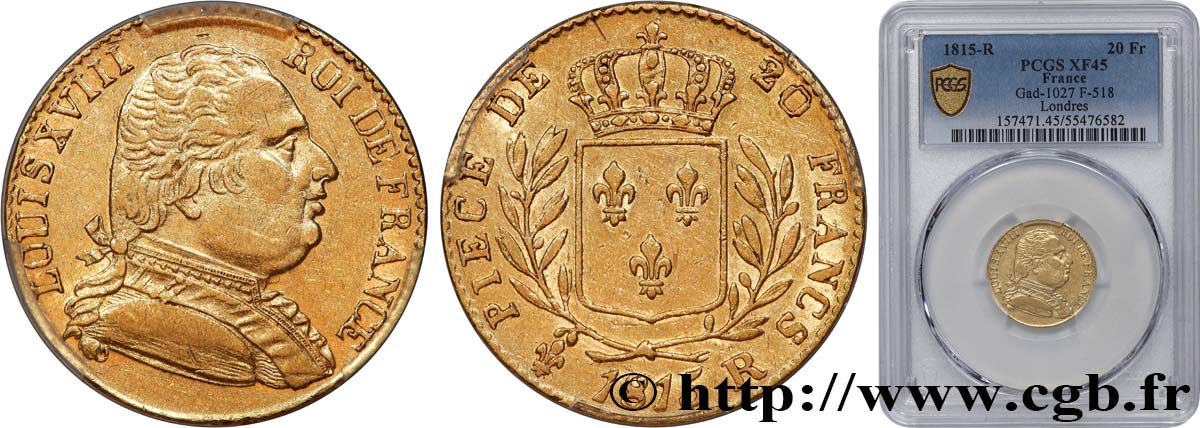 20 francs or Londres 1815 Londres F.518/1 TTB45 PCGS