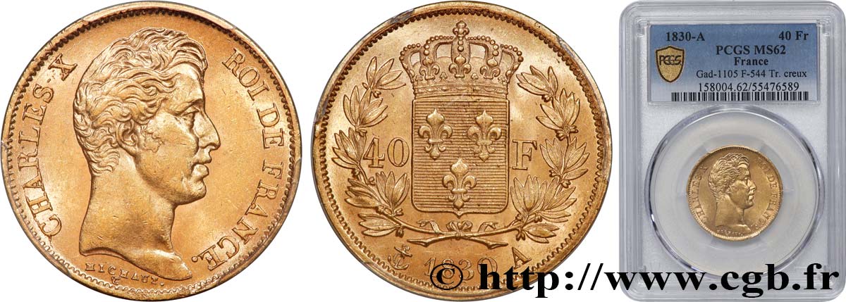 40 francs or Charles X, 2e type 1830 Paris F.544/5 SUP62 PCGS