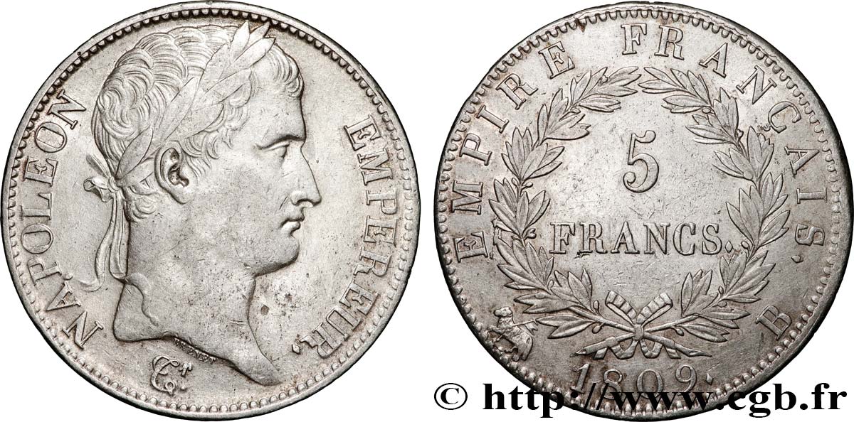 5 francs Napoléon Empereur, Empire français 1809 Rouen F.307/2 AU 