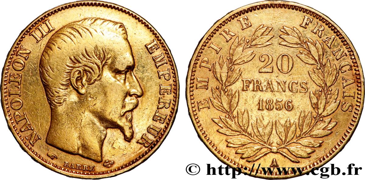 20 francs or Napoléon III, tête nue 1856 Paris F.531/9 TB 