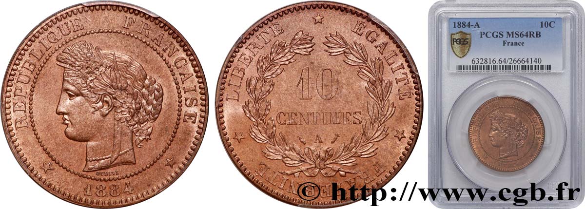 10 centimes Cérès 1884 Paris F.135/28 SPL64 PCGS