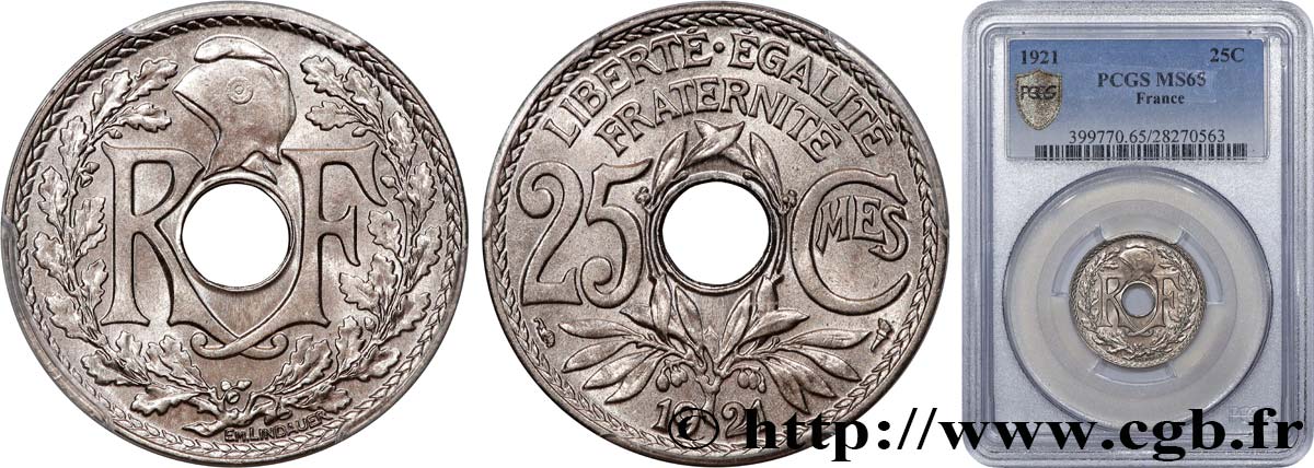25 centimes Lindauer 1921  F.171/5 FDC65 PCGS