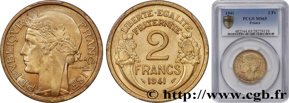 2 francs Morlon 1941  F.268/14 FDC65 PCGS