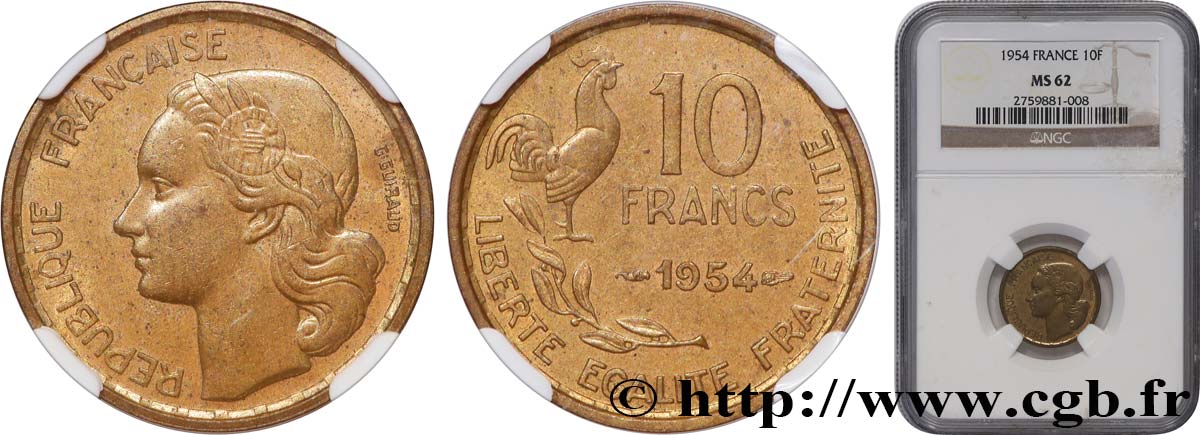10 francs Guiraud 1954  F.363/10 SUP62 NGC