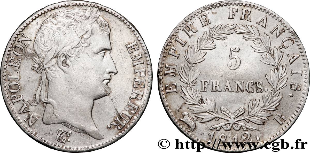5 francs Napoléon Empereur, Empire français 1812 Rouen F.307/42 BB 