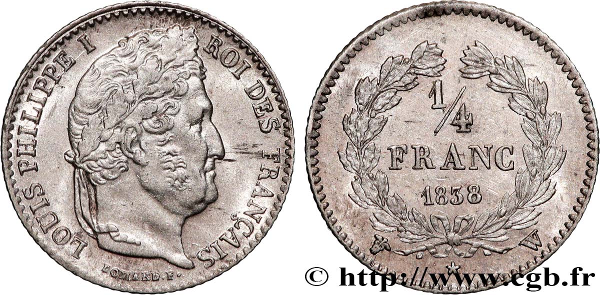 1/4 franc Louis-Philippe 1838 Lille F.166/73 AU 