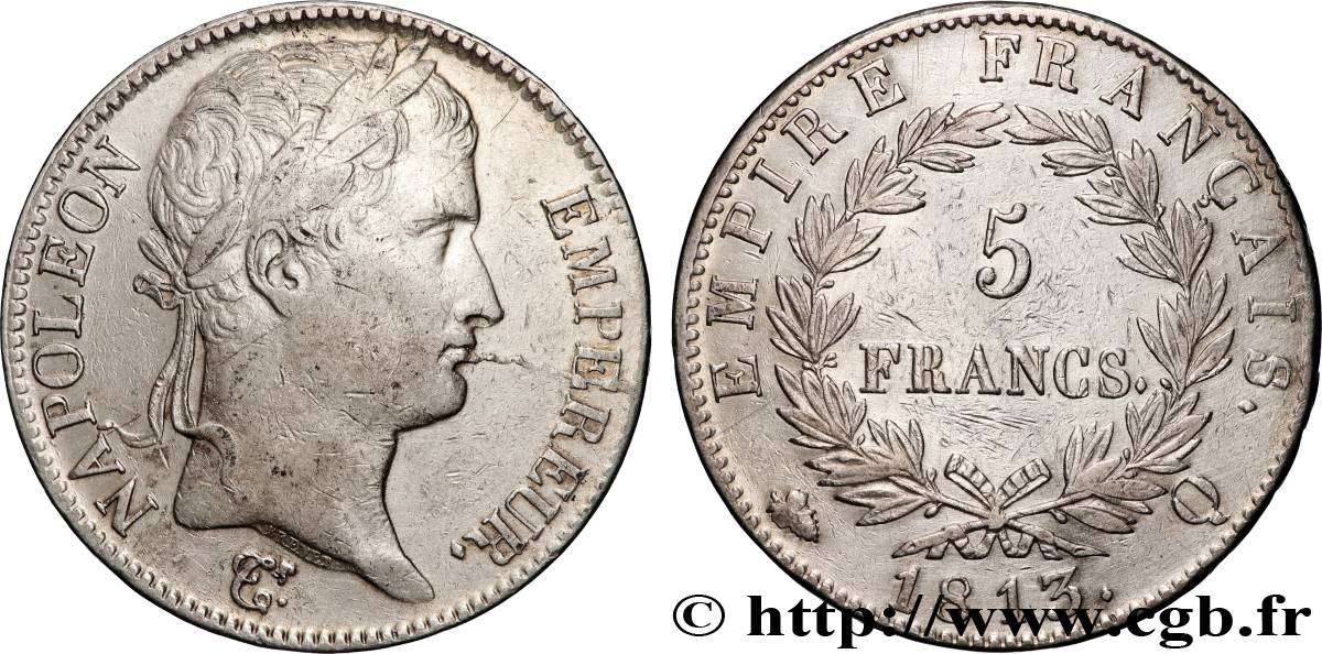 5 francs Napoléon Empereur, Empire français 1813 Perpignan F.307/70 q.BB 