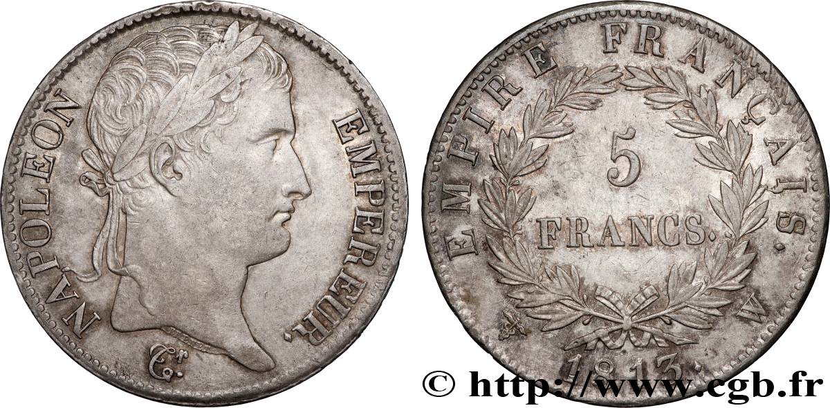 5 francs Napoléon Empereur, Empire français 1813 Lille F.307/75 TTB+ 
