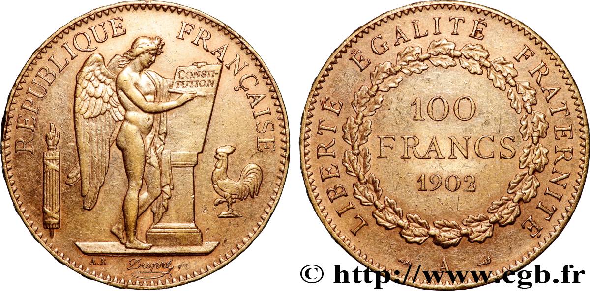 100 francs or Génie, tranche inscrite en relief Dieu protège la France 1902 Paris F.552/15 TTB+ 