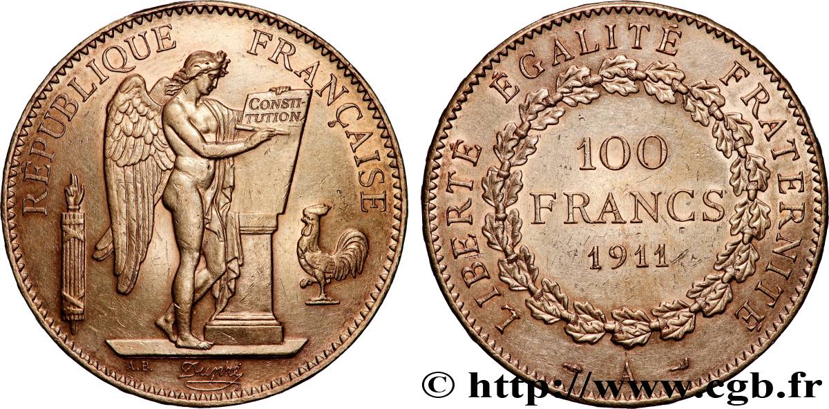 100 francs génie, tranche inscrite en relief liberté égalité fraternité 1911 Paris F.553/5 TTB+ 