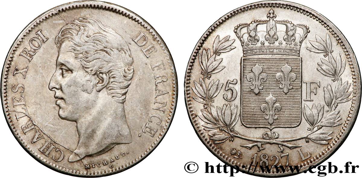 5 francs Charles X, 2e type 1827 Bayonne F.311/8 TTB+ 