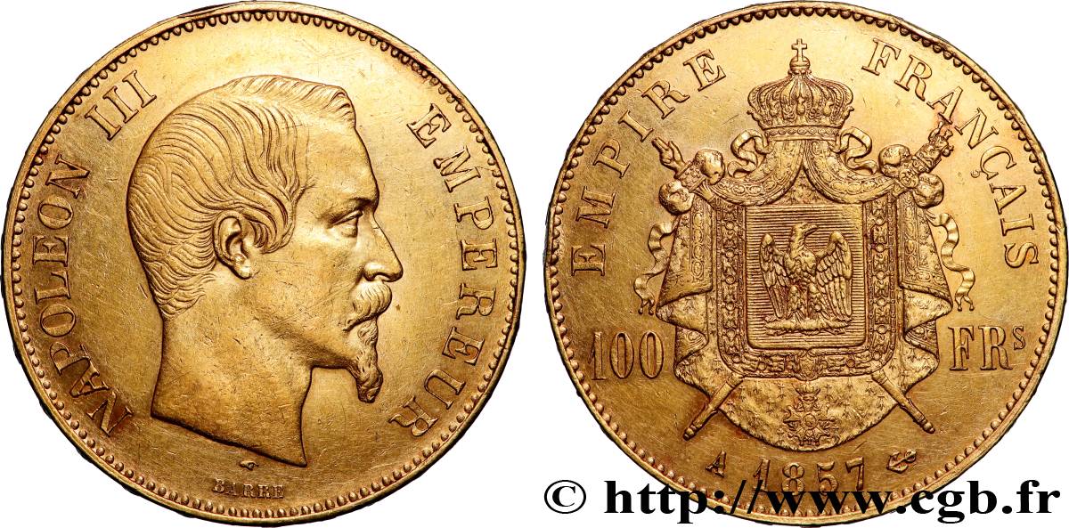 100 francs or Napoléon III, tête nue 1857 Paris F.550/4 TTB+ 