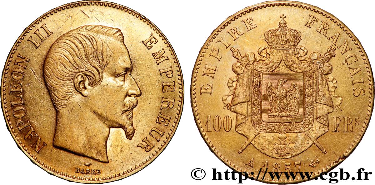 100 francs or Napoléon III, tête nue 1857 Paris F.550/4 TTB+ 