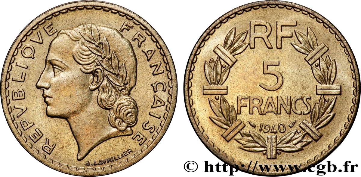 5 francs Lavrillier, bronze-aluminium 1940  F.337/4 MS 