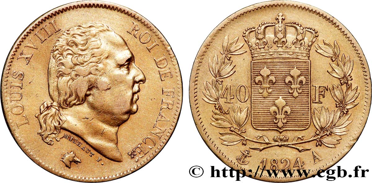 40 francs or Louis XVIII 1824 Paris F.542/15 TTB 