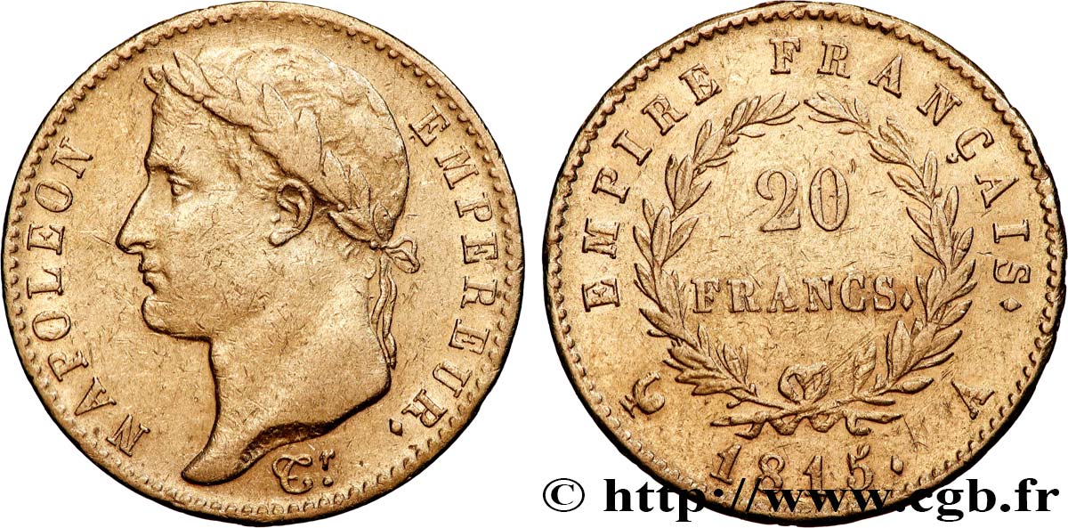 20 francs or Napoléon tête laurée, Cent-Jours 1815 Paris F.516A/1 TB+ 