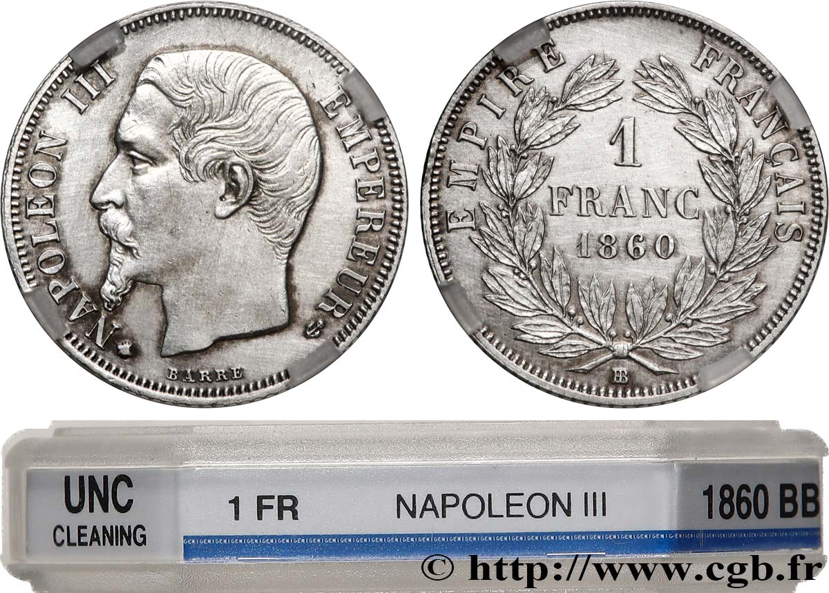 1 franc Napoléon III, tête nue 1860 Strasbourg F.214/17 SUP+ GENI