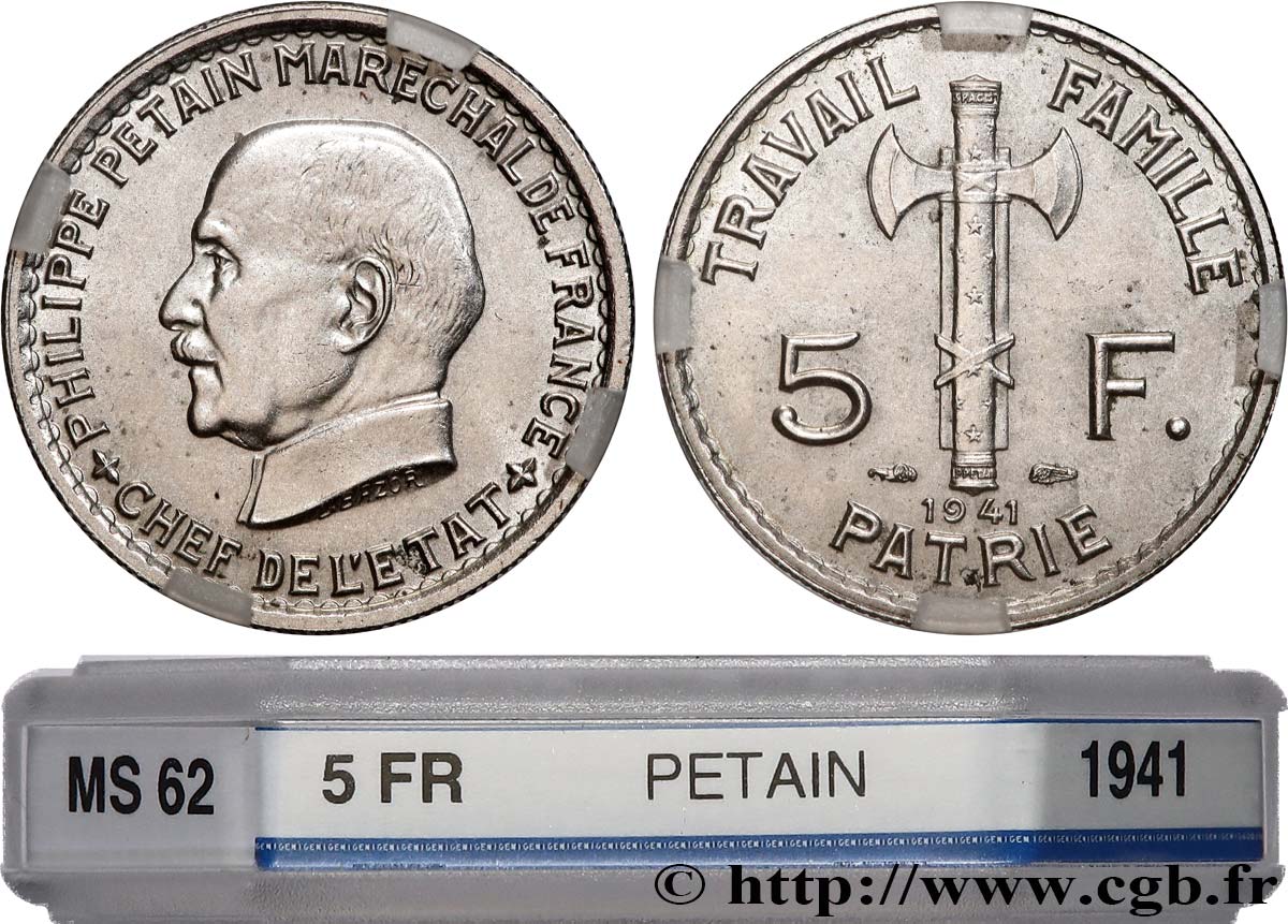 5 francs Pétain 1941  F.338/2 SUP62 GENI