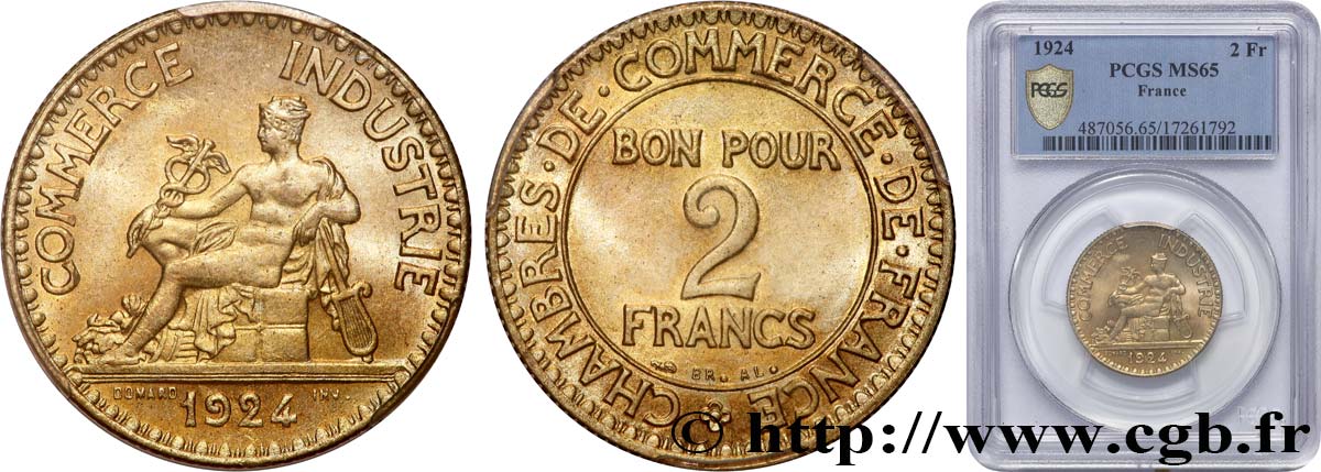 2 francs Chambres de Commerce 1924  F.267/6 MS65 PCGS