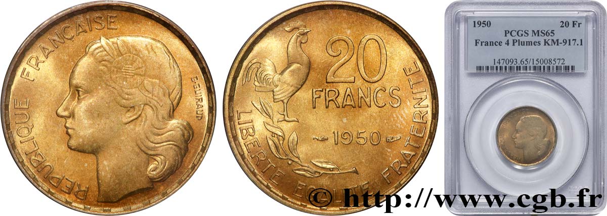 20 francs G. Guiraud 1950  F.402/3 FDC65 PCGS