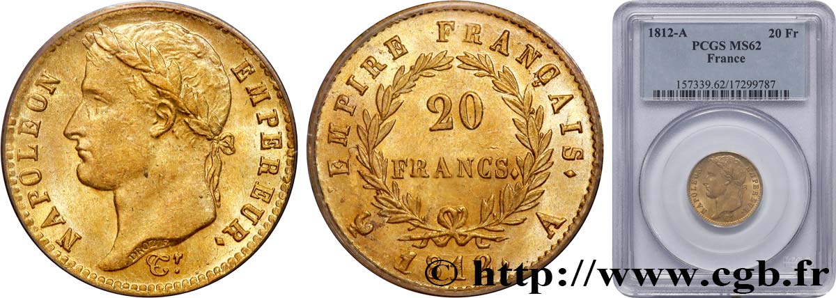 20 francs or Napoléon, tête laurée, Empire français 1812 Paris F.516/22 SUP62 PCGS