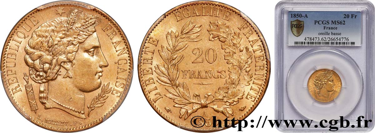 20 francs or Cérès 1850 Paris F.529/3 MS62 PCGS