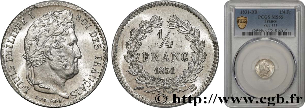1/4 franc Louis-Philippe 1831 Strasbourg F.166/3 FDC65 PCGS