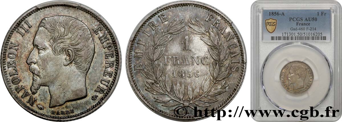 1 franc Napoléon III, tête nue 1856 Paris F.214/6 TTB50 PCGS