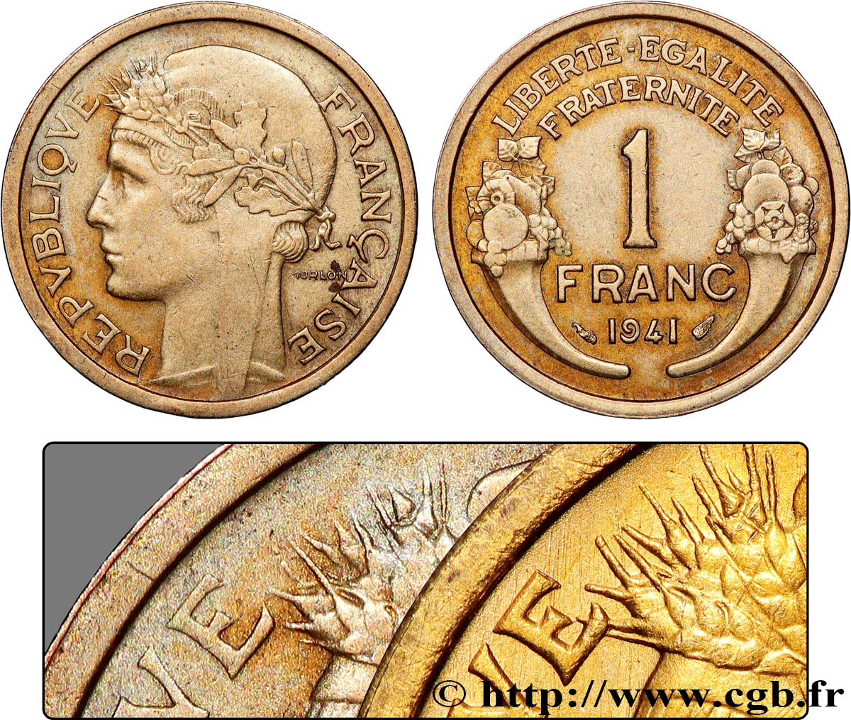 1 franc Morlon - Variante de gravure - Épi court 1941 Paris F.219/12 var. TTB+ 