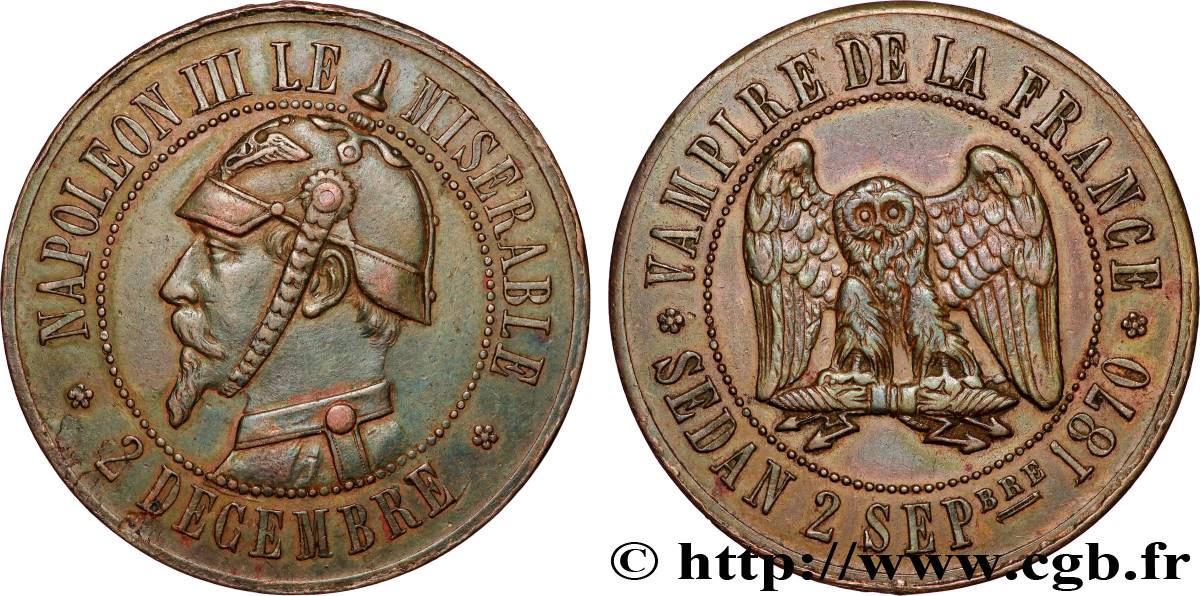 Médaille satirique Cu 32, type C “Chouette monétaire” 1870  Schw.C1a  AU 