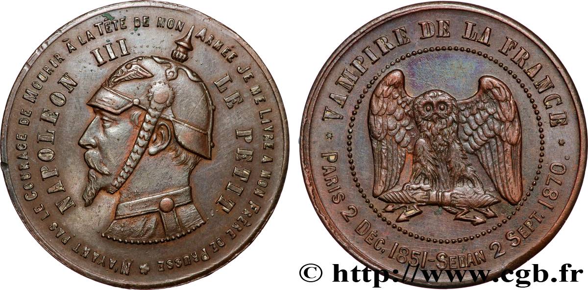 Médaille satirique Cu 32, type C “Chouette monétaire” 1870 s.l. Schw.C2b  AU 