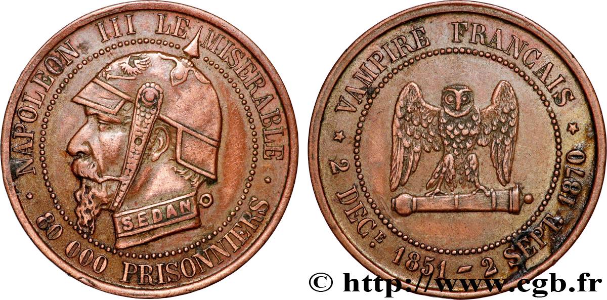 Médaille satirique Lt 27, type E “Chouette penchée” 1870  Schw.E2b  AU 