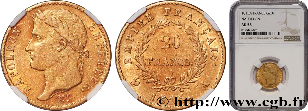 20 francs or Napoléon tête laurée, Cent-Jours 1815 Paris F.516A/1 TTB53 NGC