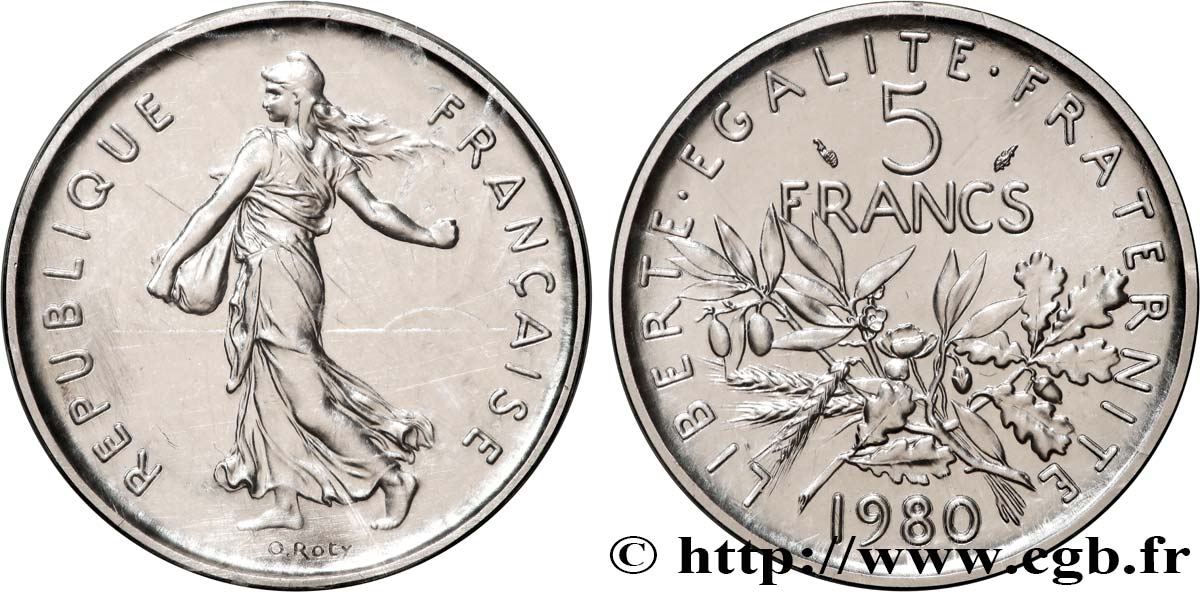 Piéfort Argent de 5 francs Semeuse 1980 Pessac GEM.154 P2 MS 