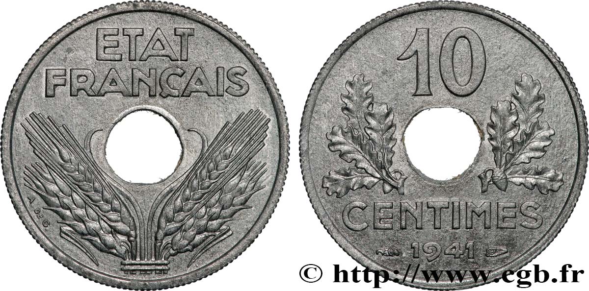 10 centimes État français, grand module 1941 Paris F.141/2 MS65 