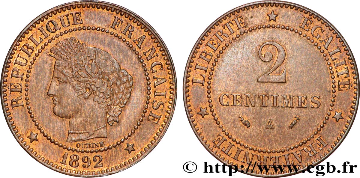 2 centimes Cérès 1892 Paris F.109/18 MS62 
