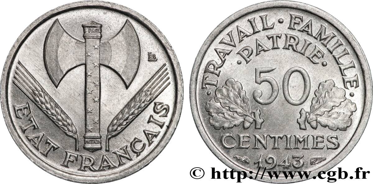 50 centimes Francisque, légère 1943  F.196/2 MS64 