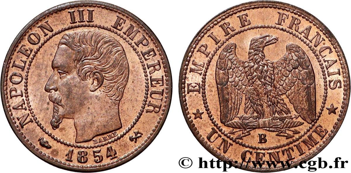 Un centime Napoléon III, tête nue 1854 Rouen F.102/10 SUP62 