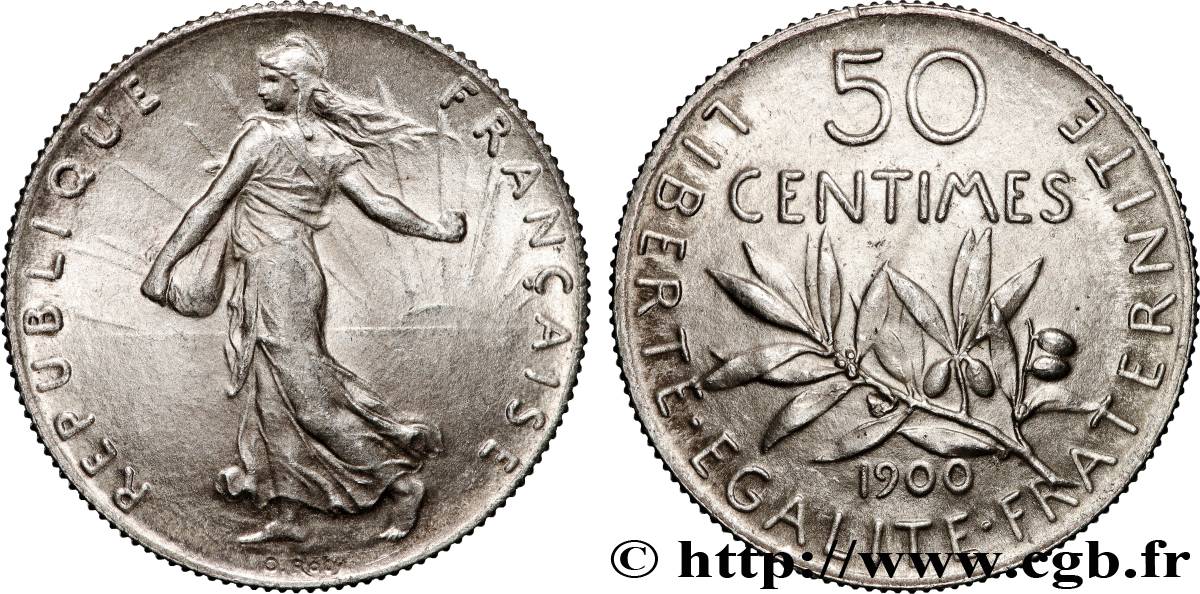 50 centimes Semeuse 1900 Paris F.190/6 AU58 