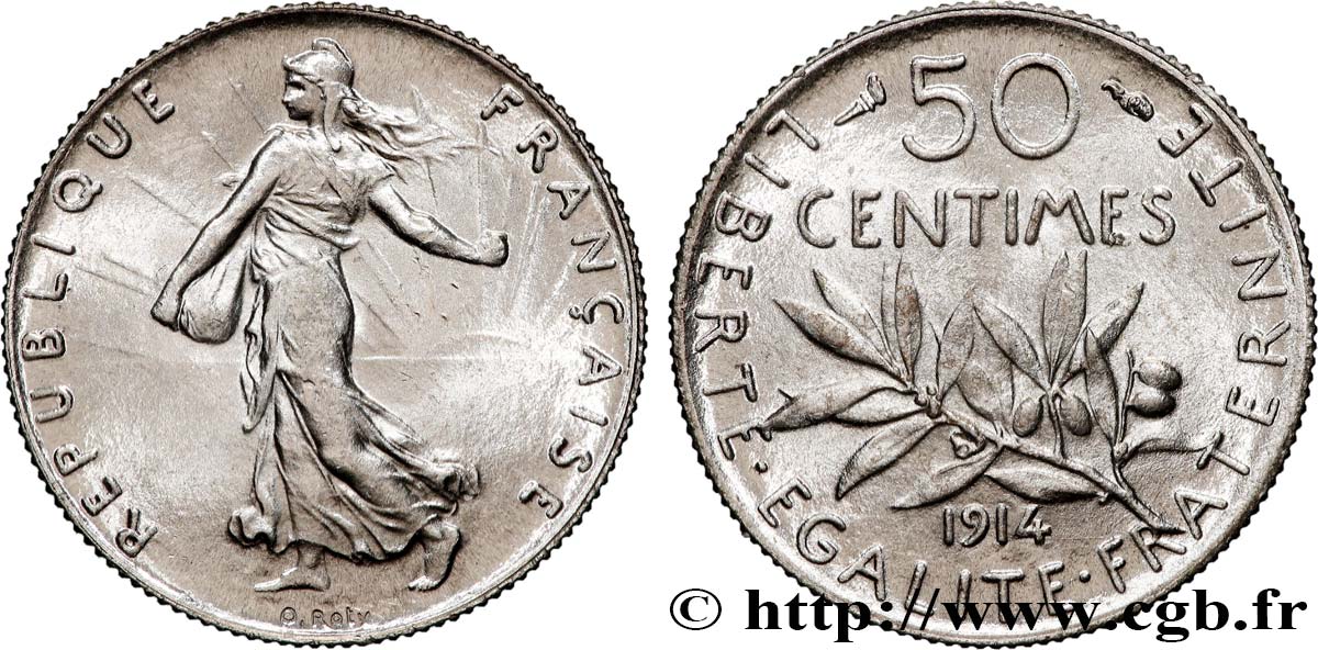 50 centimes Semeuse 1914 Paris F.190/21 MS63 