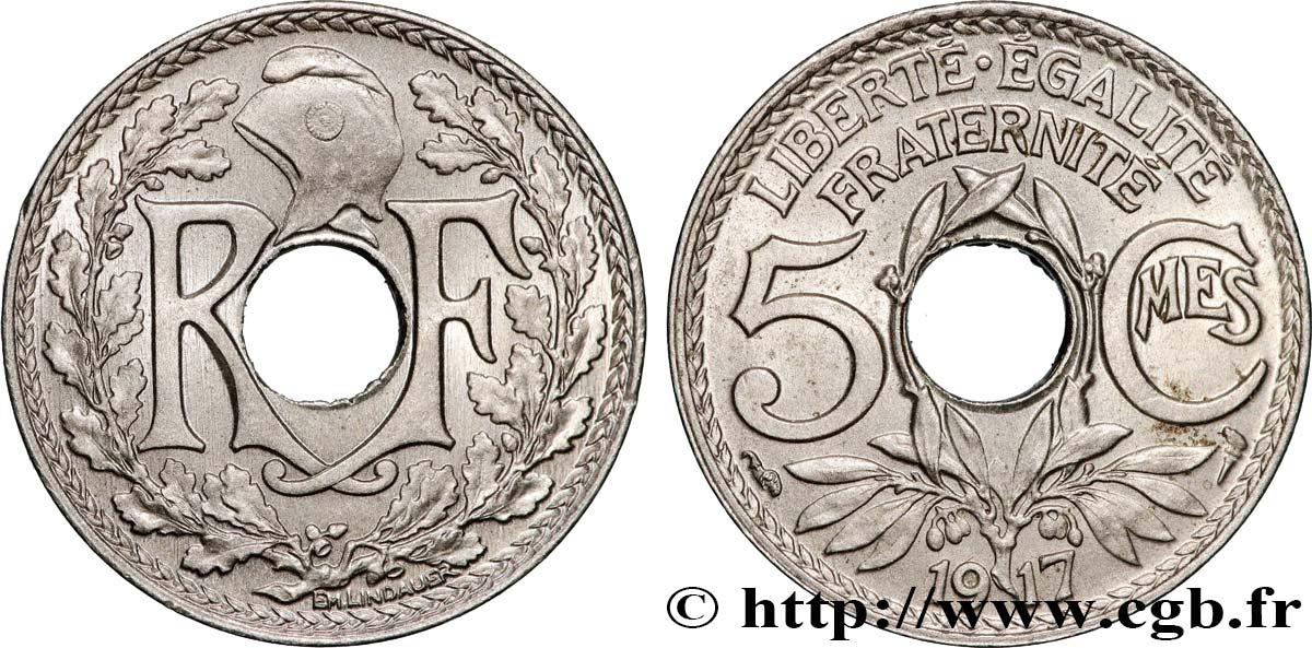 5 centimes Lindauer, grand module 1917 Paris F.121/1 MS64 