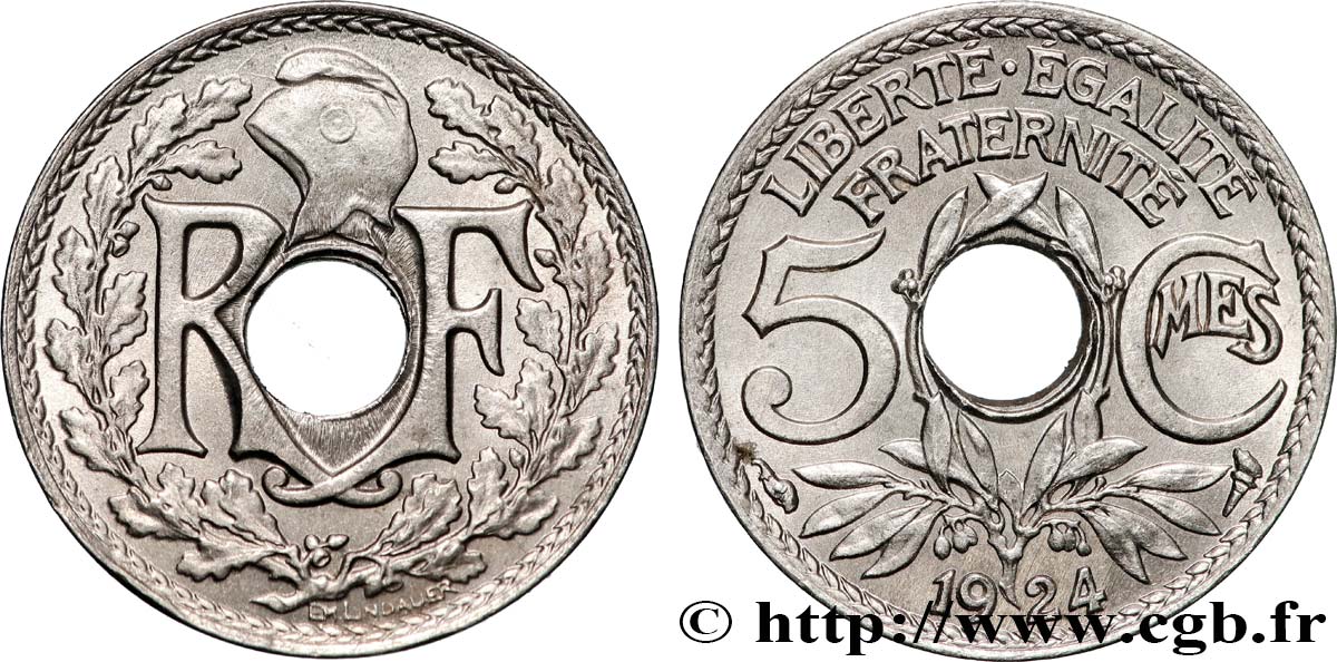 5 centimes Lindauer, petit module 1924 Paris F.122/8 MS65 