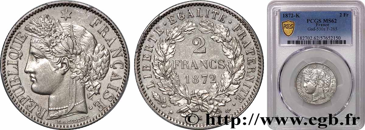 2 francs Cérès, avec légende 1872 Bordeaux F.265/9 SUP62 PCGS